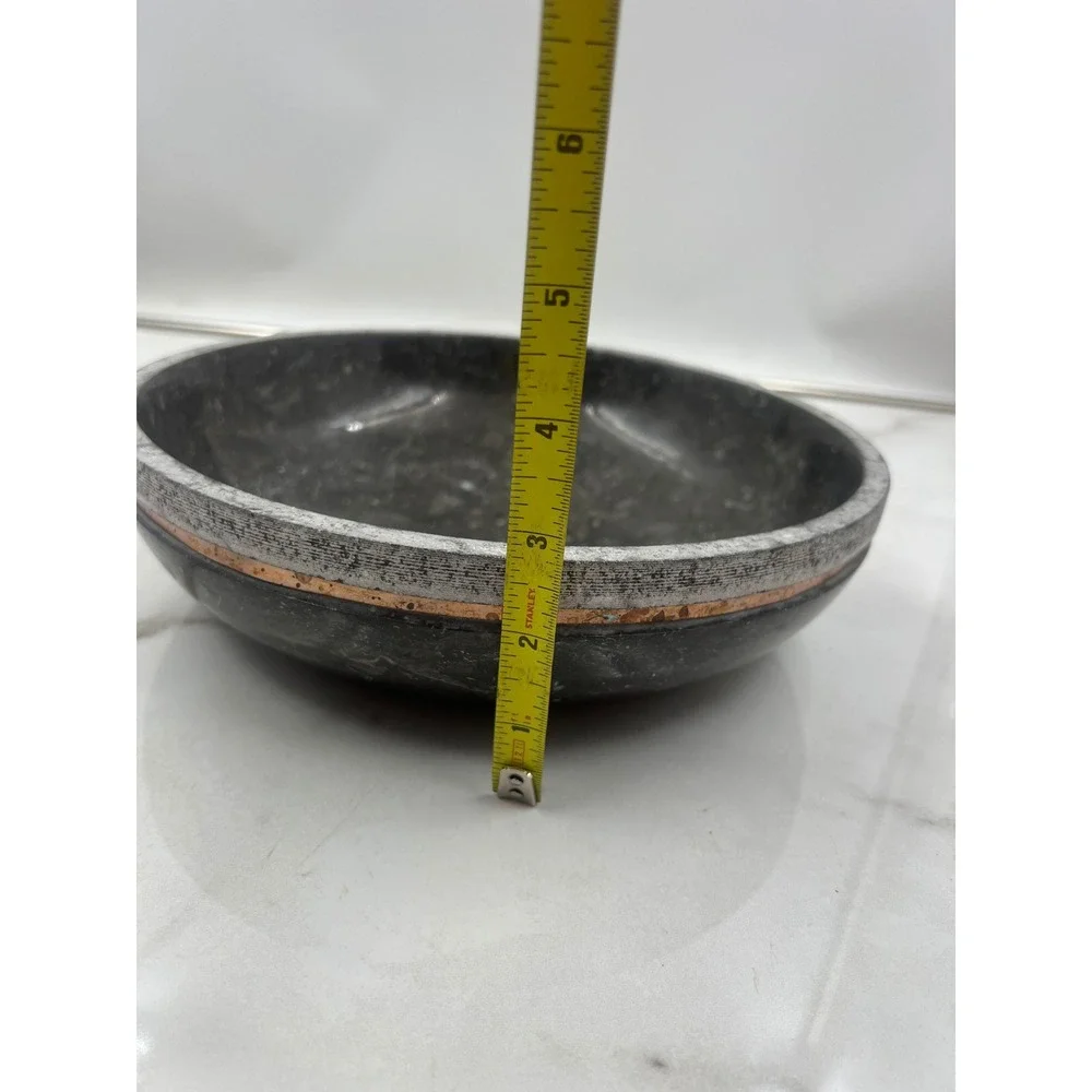 Tahari Home Marble Decorative Bowl Black Stone Copper Inlay Centerpiece 10in